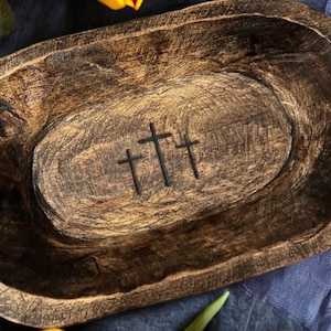 Laser Engraved Cross Wooden Dough Bowl