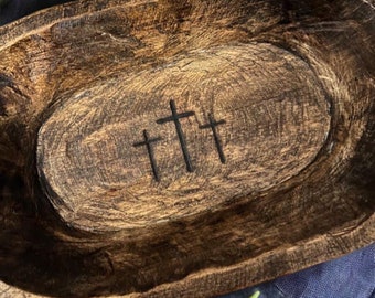 Laser Engraved Cross Wooden Dough Bowl