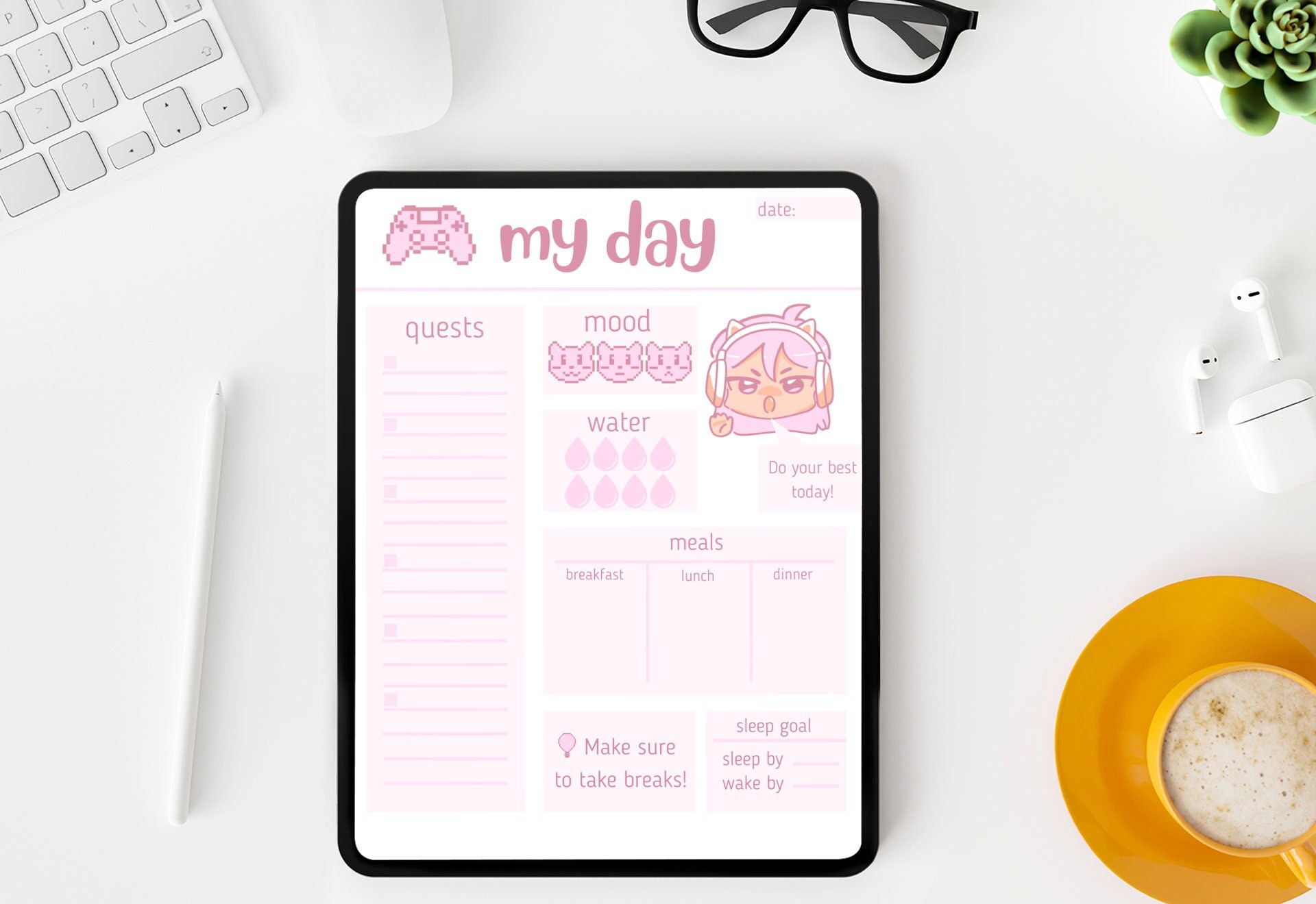 Daily Planner Printable Kawaii Gamer Girl, Instant PDF Download, Daily ...
