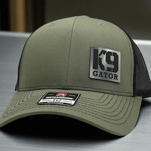 Personalized K9 Trucker Hat, Custom Police Dog Name Leather Patch Cap