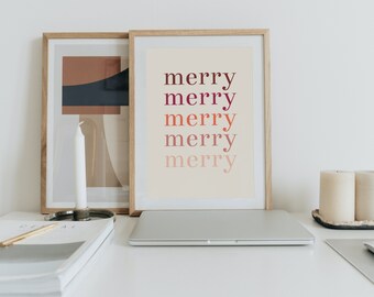 Merry Print, Christmas Print, Digital Download Print, Printable Art, Wall Decor, Christmas Art