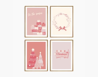Pink Christmas Prints, Christmas Prints, Digital Download Art, Printable Art, Wall Decor, Christmas Art