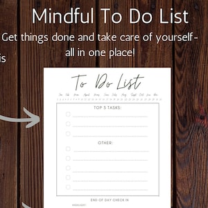 Mindful Daily To-do List, Digital Journal, Instant Download, Printable PDF, Minimal