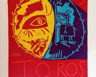 Pablo Picasso - Vallauris Toros 1956, Belle Lithographie originale signée dans la pierre