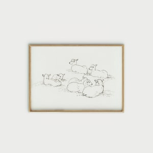 Sheep Art Print | Animal Sketch Art | Black and White Vintage Print