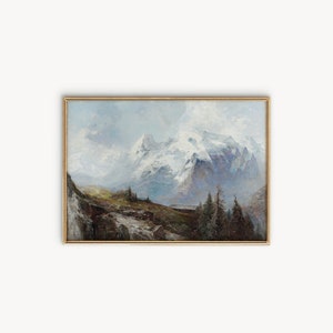 Mountain Oil Painting, Vintage Landscape Painting, Digital Download