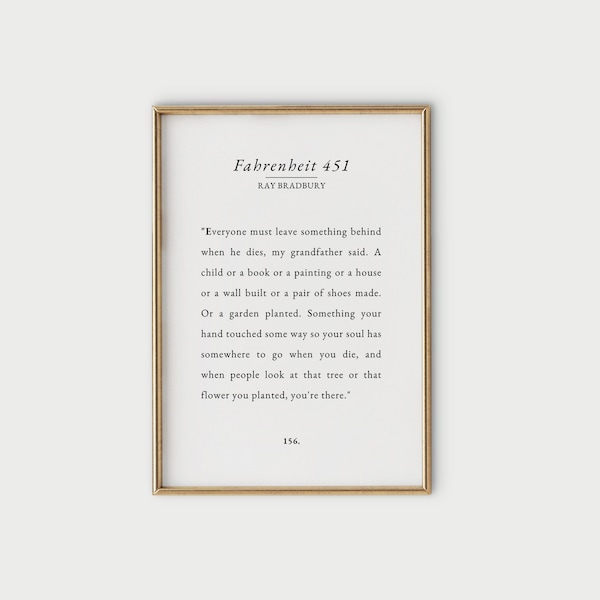 Fahrenheit 451 Print | Printable Book Quote | Literary Quote Wall Art | Book Decor Aesthetic