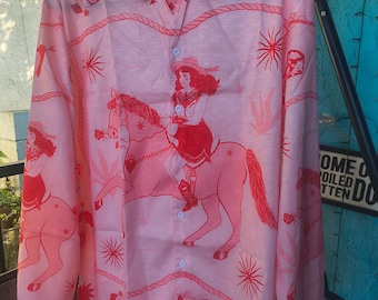 Chloe Grace Womens Pink/Red Cowgirl Patterned Blouse & Shorts Set