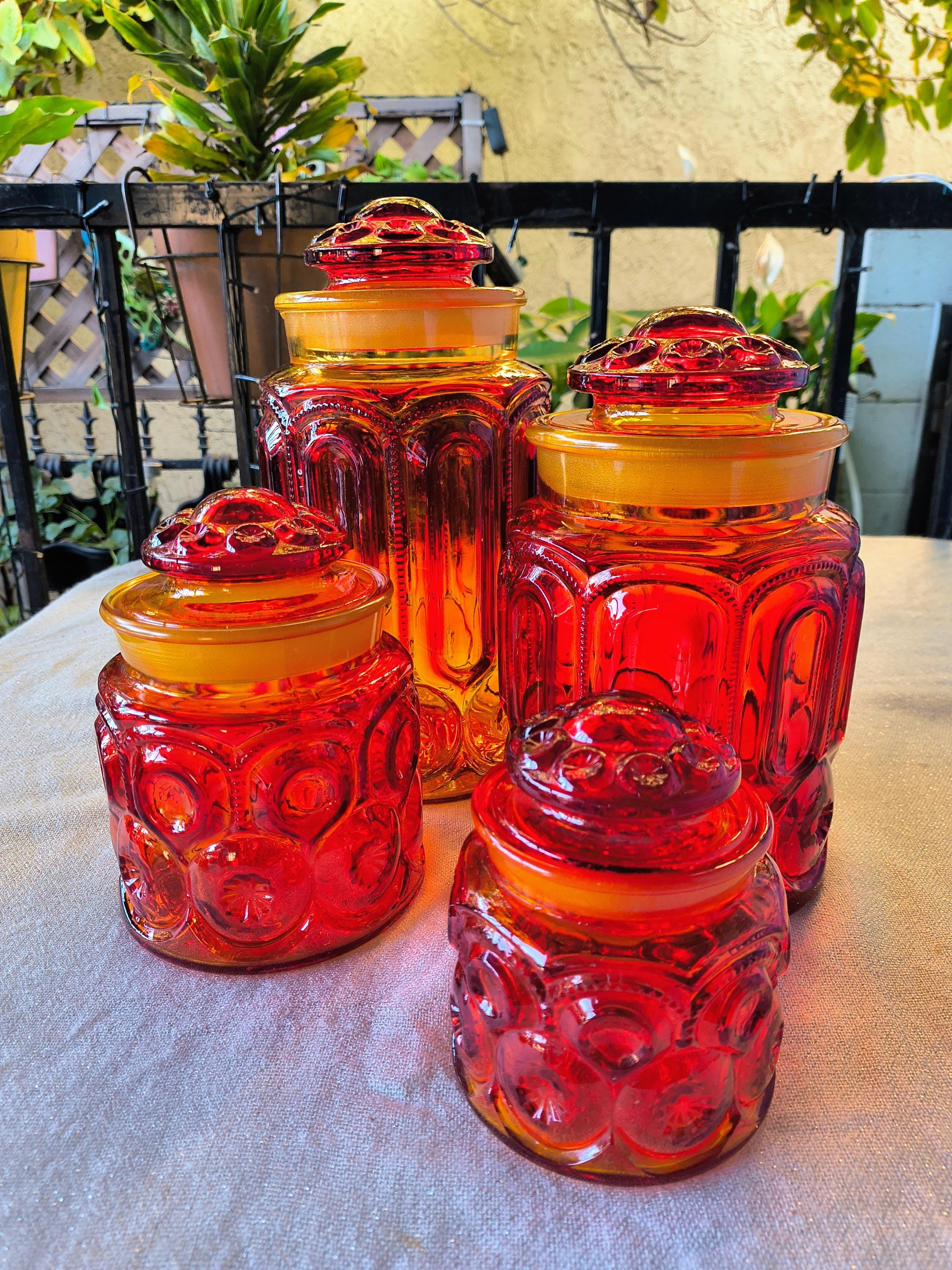 L.e. Smith Moon & Stars Glass Canisters Set Of - Etsy
