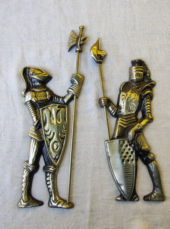 Vintage Metal Knight Wall Hangings - 1960s Norleans Japan, Set of