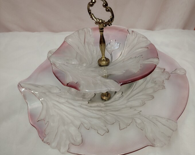 Vintage Mikasa Pink Glass Serving Tray Etsy
