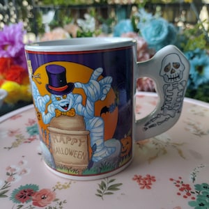 Vintage Halloween Mummy Skeleton on Handle Ceramic Coffee Tea Cup Mug
