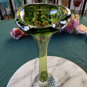 Vintage Aseda Glasbruk Green Swedish Glass Jack in the Pulpit Bud Vase