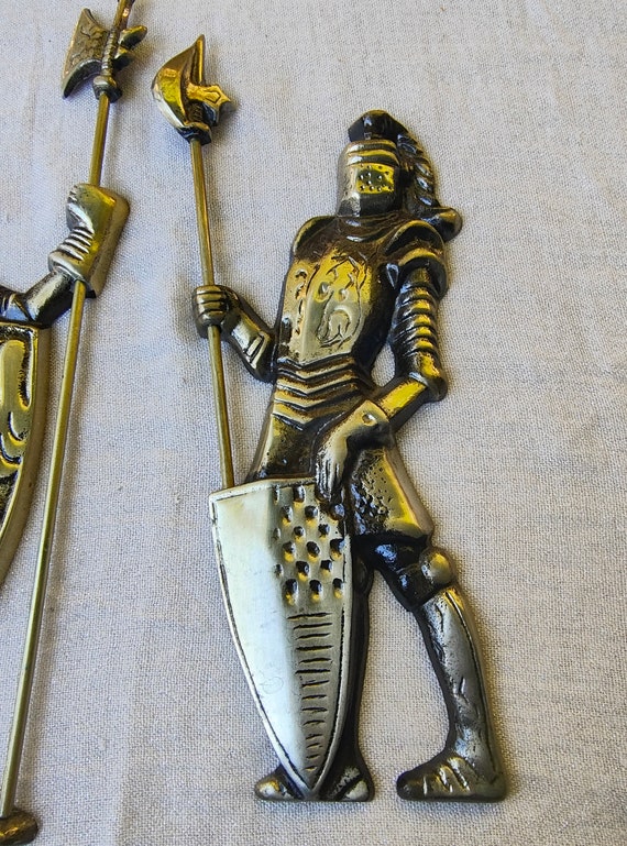 Vintage Metal Knight Wall Hangings - 1960s Norleans Japan, Set of