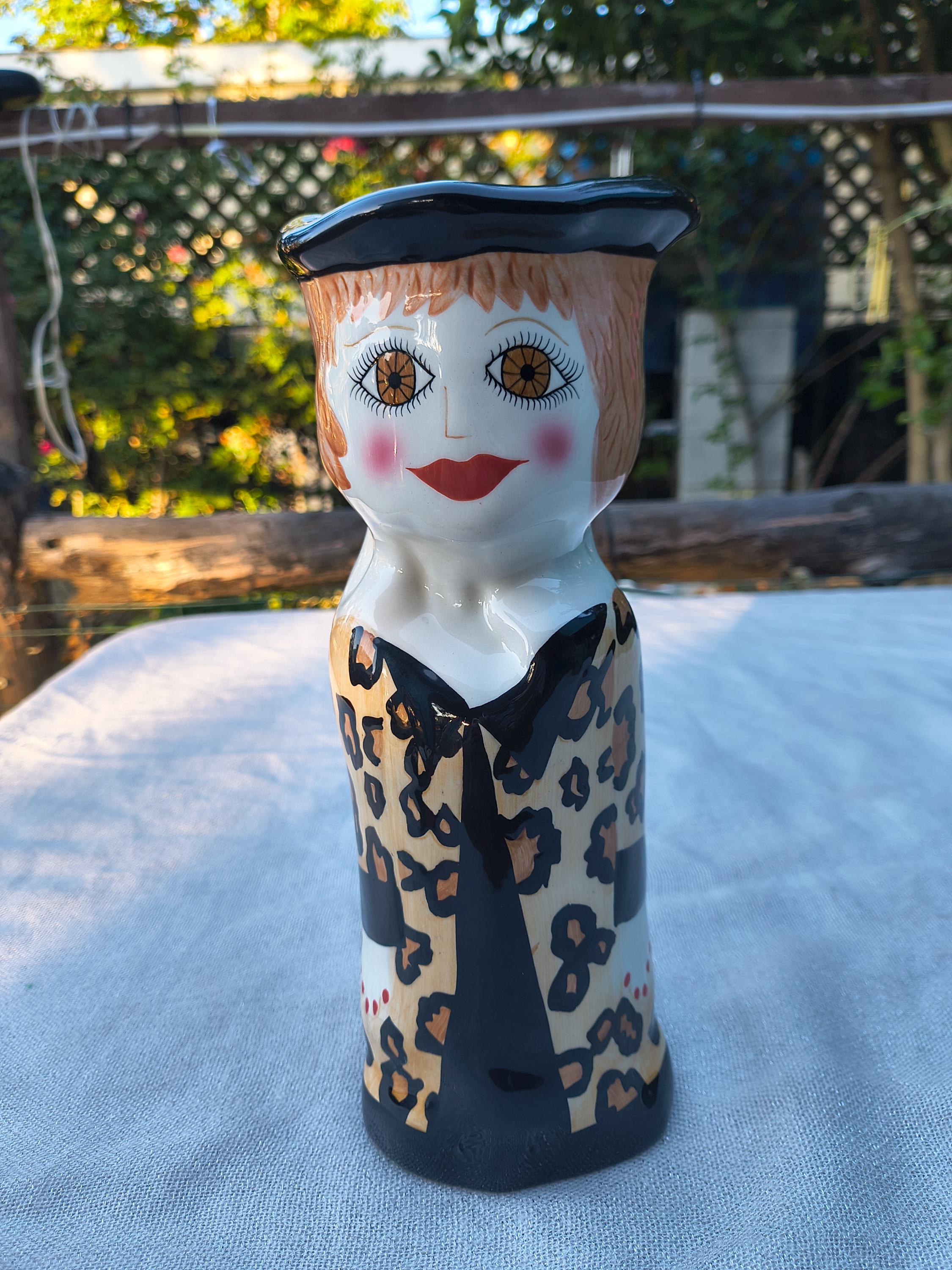 ビンテージ SUSAN PALEY フラワーベース オレンジ色 花器 陶器 花瓶