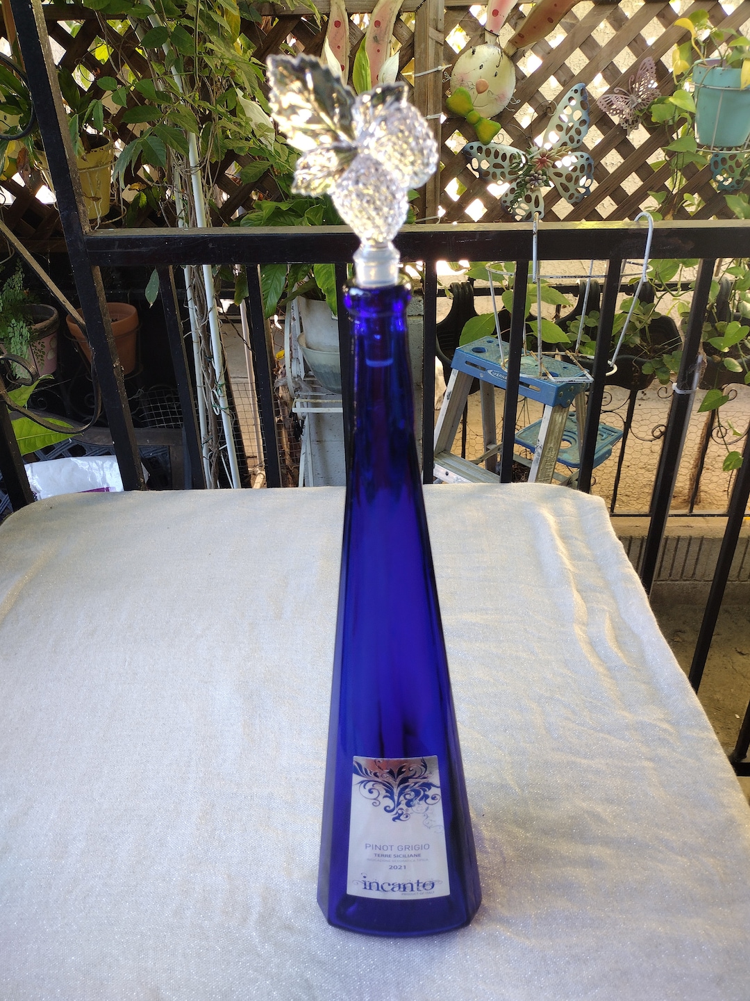 19 Cobalt Blue 2021 Incanto Pinot Grigio Bottle With Grape Design Stopper Etsy