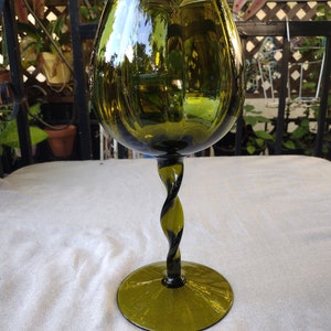 Vintage Empoli Italian Art Glass Green Tall Brandy Twisted Stem Glass Vase