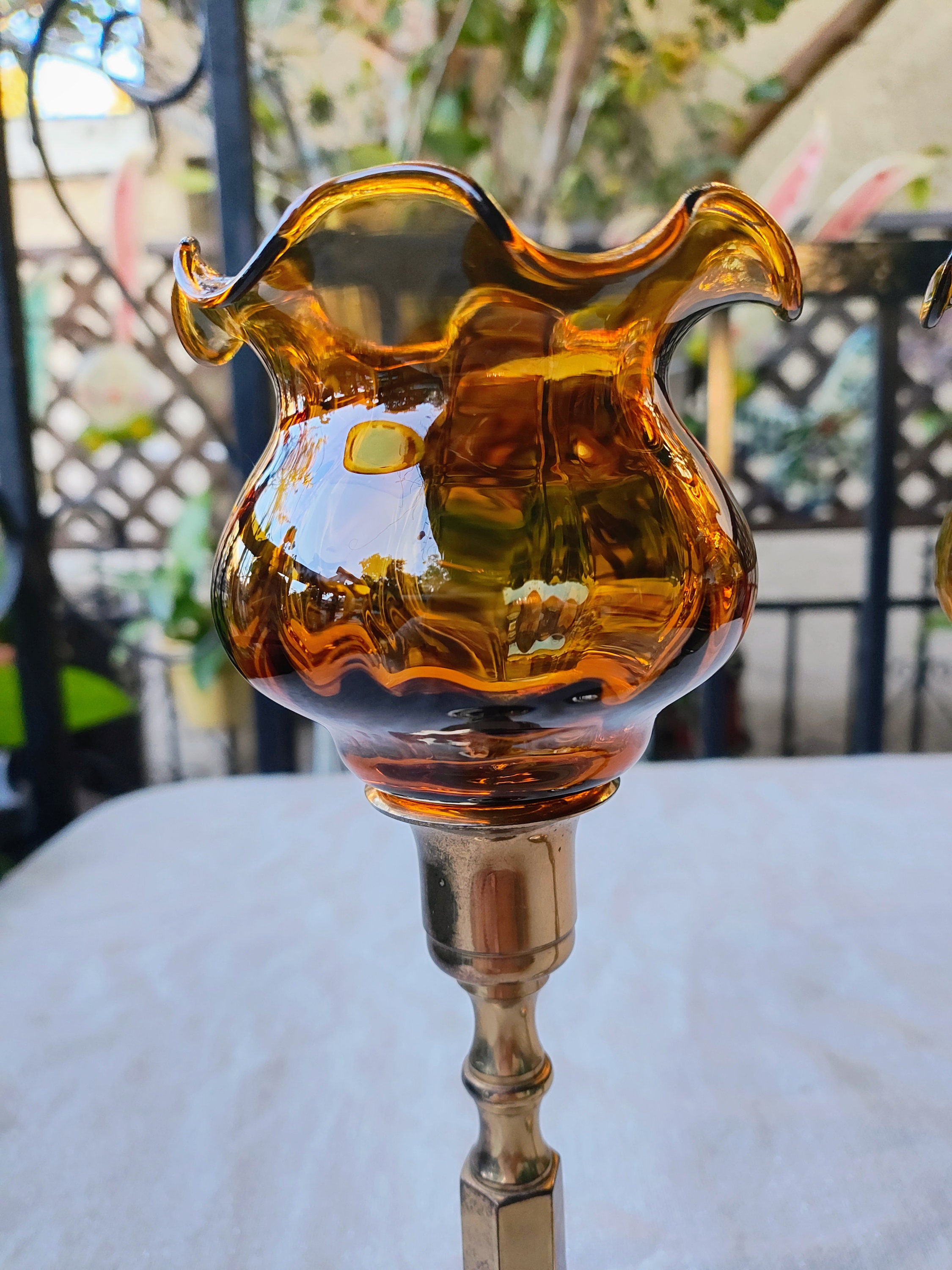 Amber Glass Candlestick Pair - Large main image 1