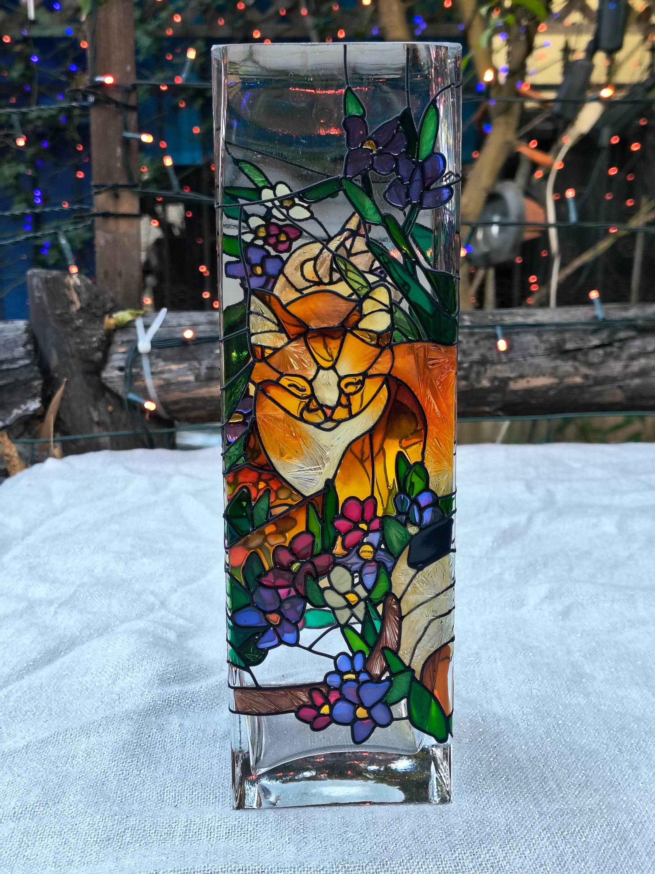 ジョンベーカー*ハンドペイント ステンドグラス調アートガラスパネル*フラワー ティファニー デザイナー JOAN BAKER DESIGNS ジョンベーカー*ハンド