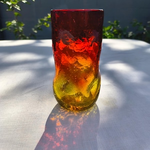 6" Blenko Amberina Crackled Dimple Glass