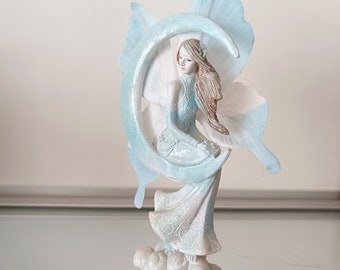 Statue en résine de la Fée de la Lune, Mystère et Clairvoyance, 12 cm, bleu ciel