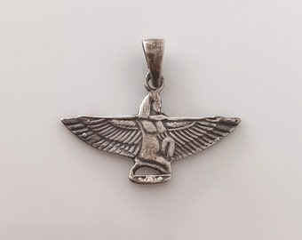 Gevleugelde Isis, SOLID 925 Sterling SILVER Hanger met hiërogliefen, Egyptische godin van vruchtbaarheid en liefde