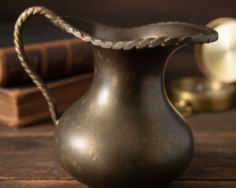 Large antique bronze jug 13 cm - Original vintage spiritual decoration, antique collection