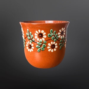 Vintage Schneider of Marburg Flower Pot, German Terracotta Small Flower Pot, Folk Art, Hand Painted Daisy Flower Pot, Gift For Gardener