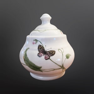 American Atelier Lily Pad 5248 Sugar Bowl, Vintage Sugar Bowl, Bone China Lily Pad Sugar Bowl, Butterfly Sugar Bowl, Green Leaf Sugar Bowl