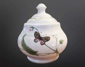 Vintage American Atelier Lily Pad Sugar Bowl: Butterfly Bone China