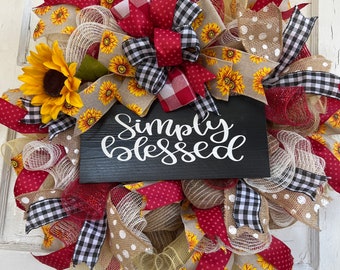 Fall Sunflower Wreath, Fall Simply Blessed Wreath, Fall Front Porch Wreath, Fall Farmhouse Wreath