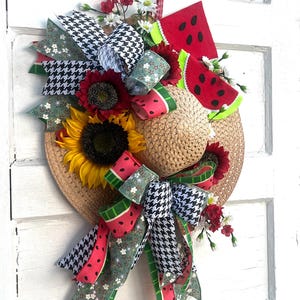Watermelon Hat Wreath: Summer Sunflower Front Door Decor