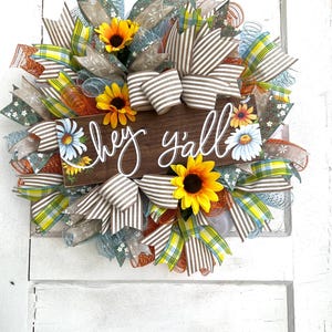 Hey Y’all Wreath, Country Farm Wreath, Everyday Wreath, Front Porch Wreath, Cowgirl Wreath, Summertime Wreath, Daisies Wreath, Cowgirl