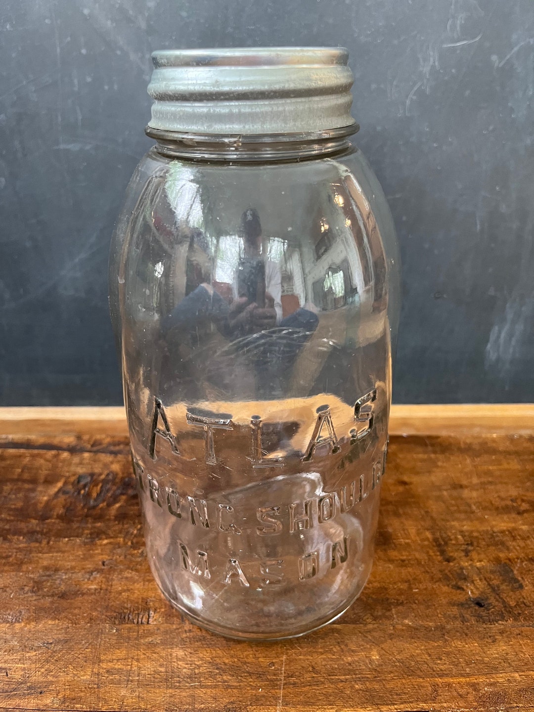 Vintage Atlas Strong Shoulder Mason Clear Glass Canning Jar, Zinc Lid ...