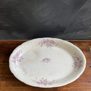 Daisy Pattern Antique Lilac Lavender Color, Transferware China Platter, Ironstone image 3