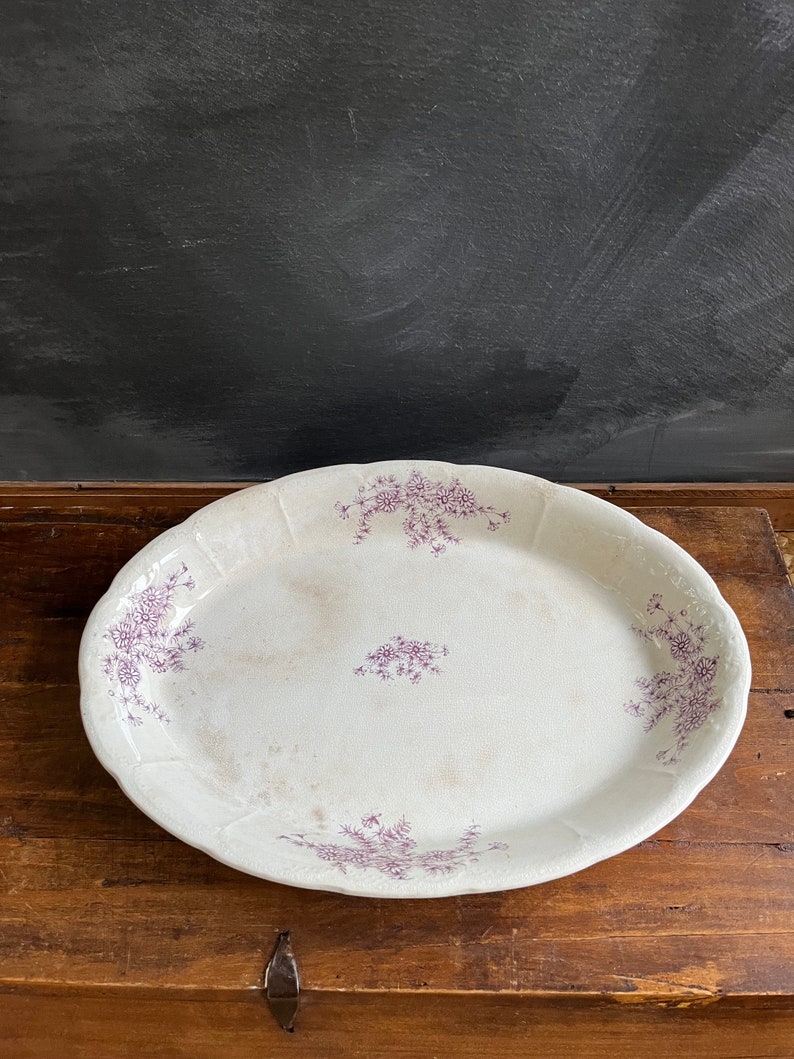 Daisy Pattern Antique Lilac Lavender Color, Transferware China Platter, Ironstone image 3