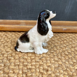 Vintage LOMONOSOV Porcelain Spaniel Dog Figurine, USSR Black & White, Collectible,