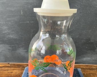 Vintage Orange Juice Pitcher Carafe with Lid, Mid-Century