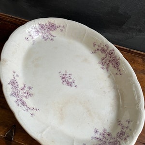 Daisy Pattern Antique Lilac Lavender Color, Transferware China Platter, Ironstone image 6