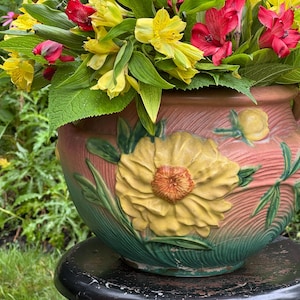 Vintage 1942 Roseville Peony Pink Jardiniere, Art Pottery, Planter, 661-8