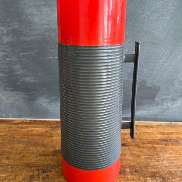Vintage Aladdin Thermos, Dura Clad, Red and Grey, 1 Quart Size
