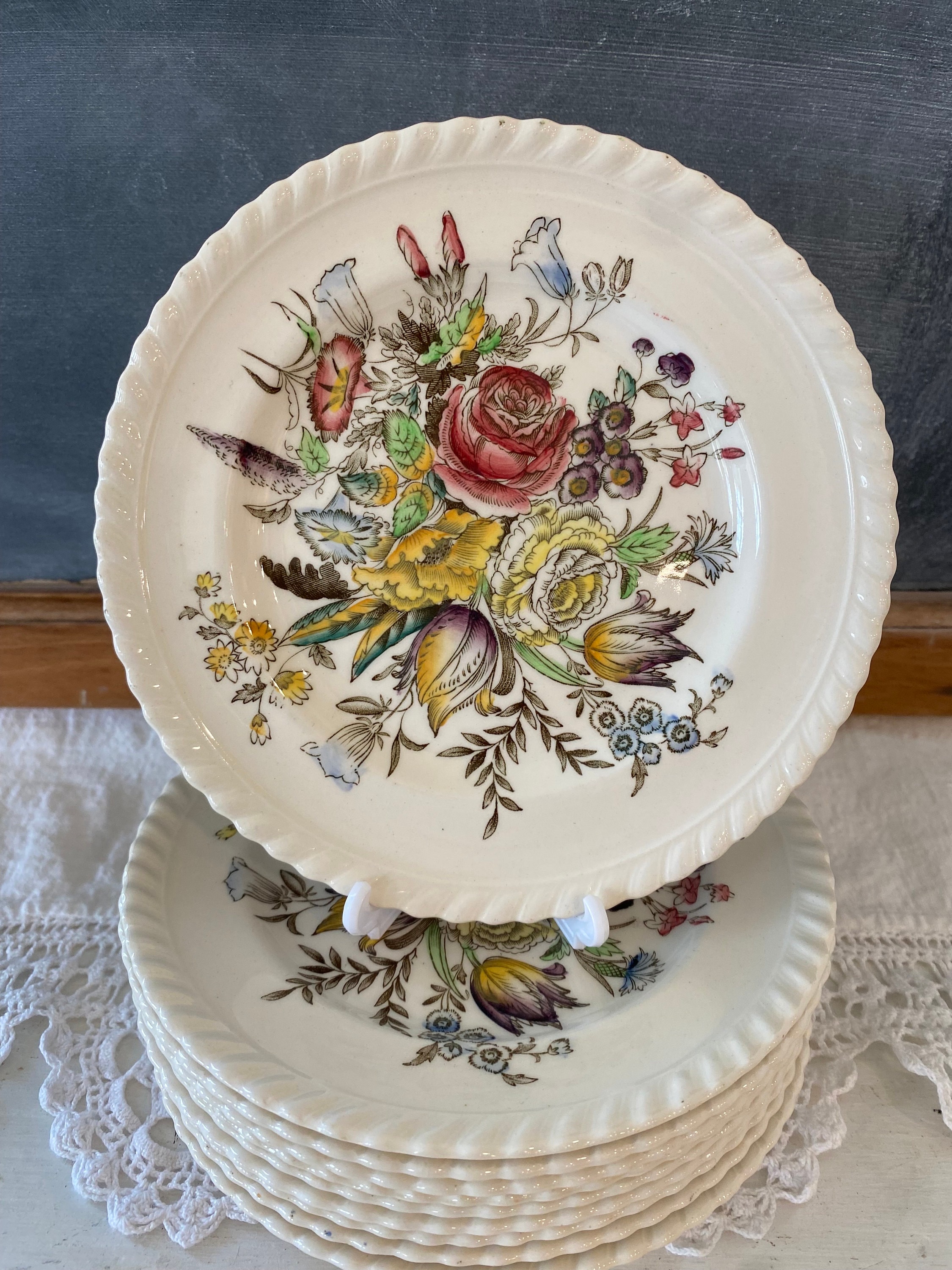 Vintage Johnson Bros Garden Bouquet Windsor Ware Dessert Plates, Salad