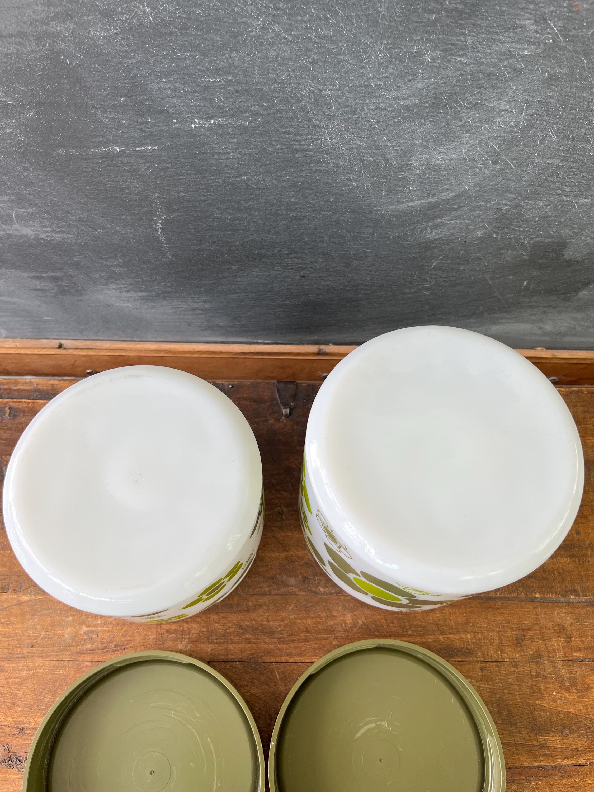 Vintage Anchor Hocking Crazy Daisy Milk Glass Canister Set, Green