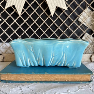 Vintage McCoy Pottery Robins Egg Blue Rectangular Wavy Edge Planter