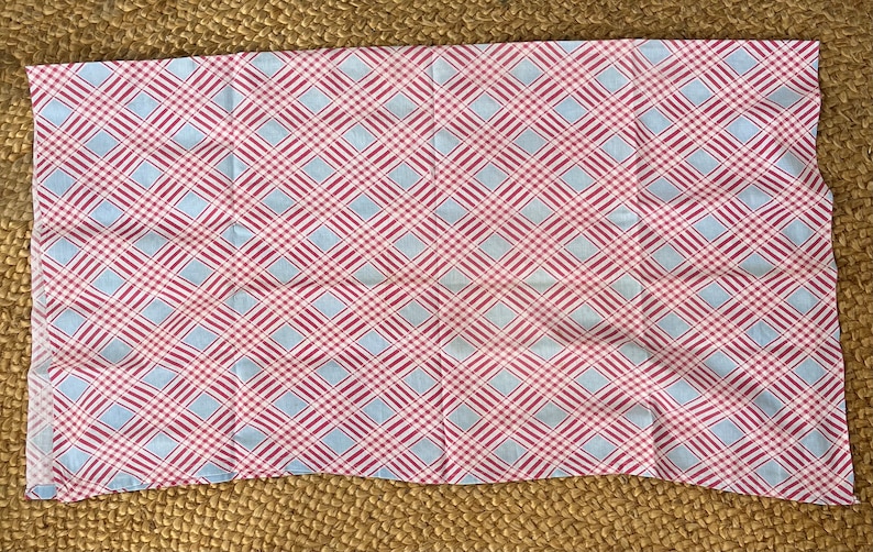 Vintage Feed Sack Fabric, New Old Stock, Vintage Fabric Blue/red plaid
