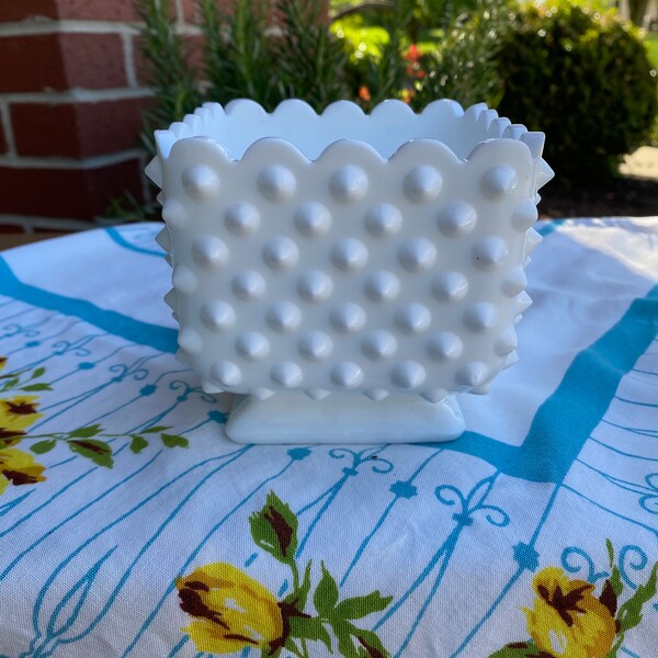 Vintage 1940’s Fenton Milk Glass Hobnail Square Planter