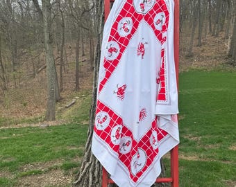 Vintage 1950’s Cotton Printed Rooster Tablecloth