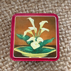 Art Deco Calla Lily Tin, Square, Red
