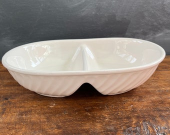 Vintage White Divided Baking Dish, Serving Dish, Two Sides