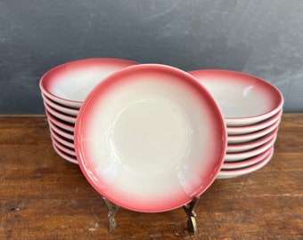 Vintage Homer Laughlin Berry Bowls, Dark Pink and White, Airbrushed Rim, 1965, Restaurant Ware, Hotel, Diner Ware, Dessert Bowl, Small Bowl